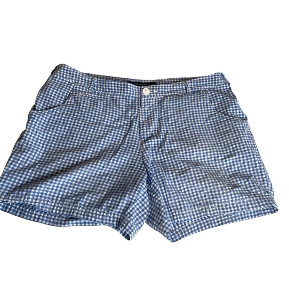 Columbia PFG Shorts Womens 14 Super Bonehead Gingham‎ Blue White Plaid Outdoor